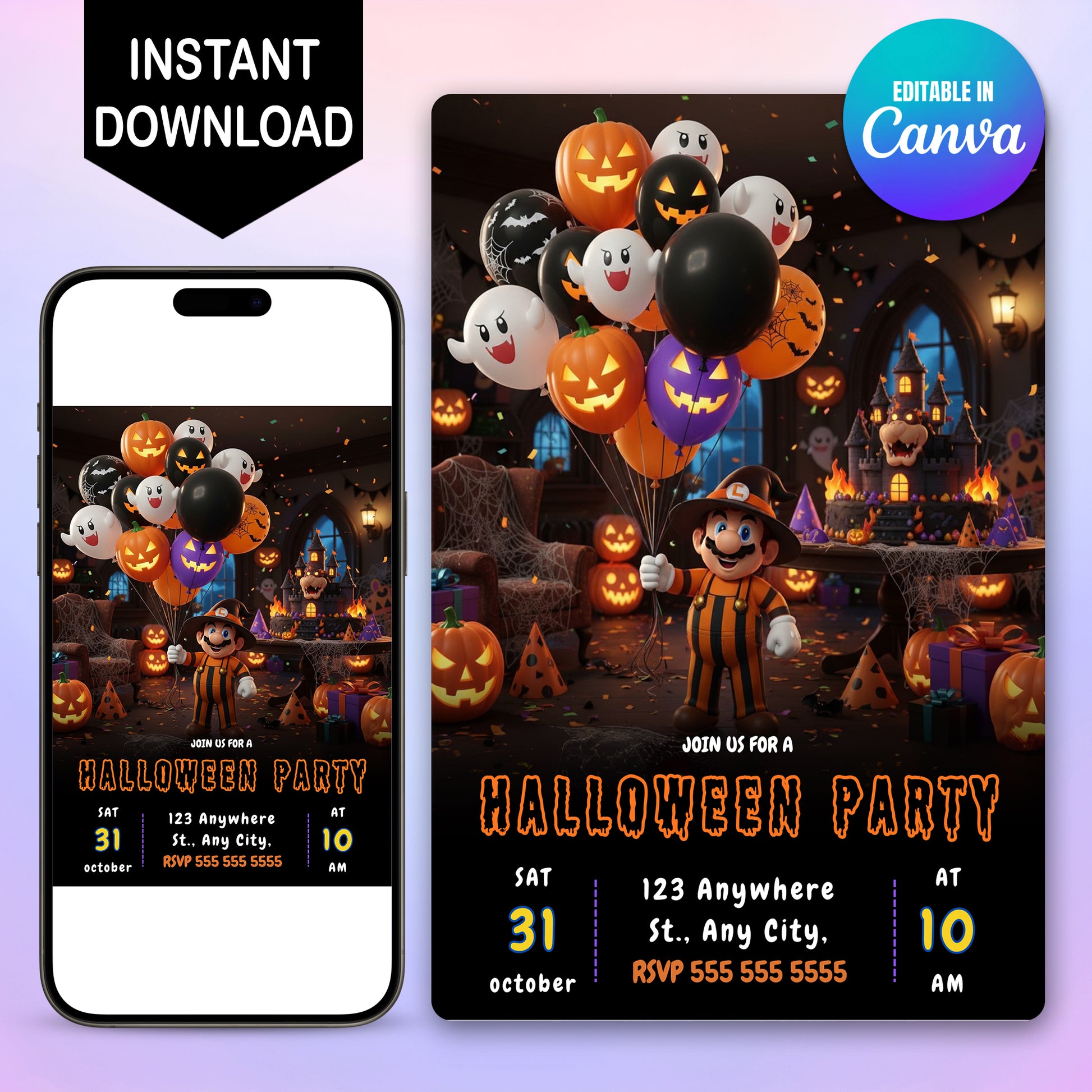 Editable Super Mario Bros Halloween Party Invite - CreativeRino
