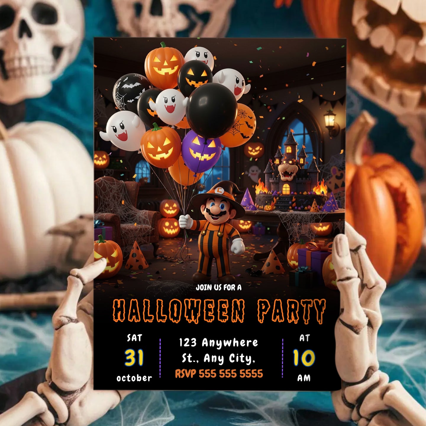 Editable Super Mario Bros Halloween Party Invite - CreativeRino