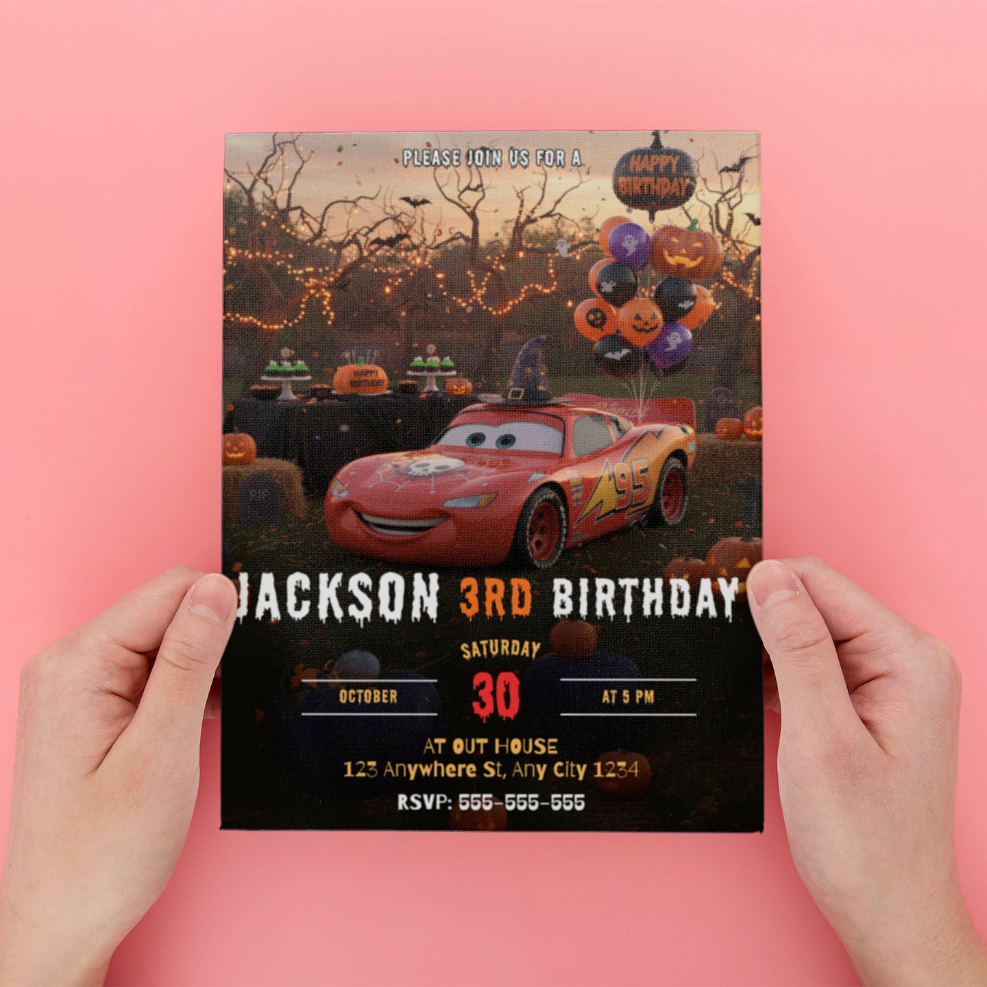 Lightning McQueen Car Halloween Birthday Invitation - CreativeRino