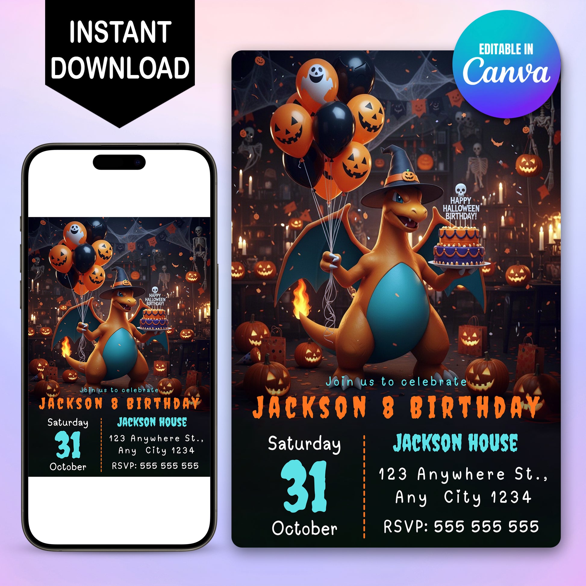 Charizard Halloween Birthday Invitation - CreativeRino