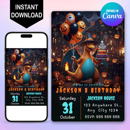 Charizard Halloween Birthday Invitation - CreativeRino