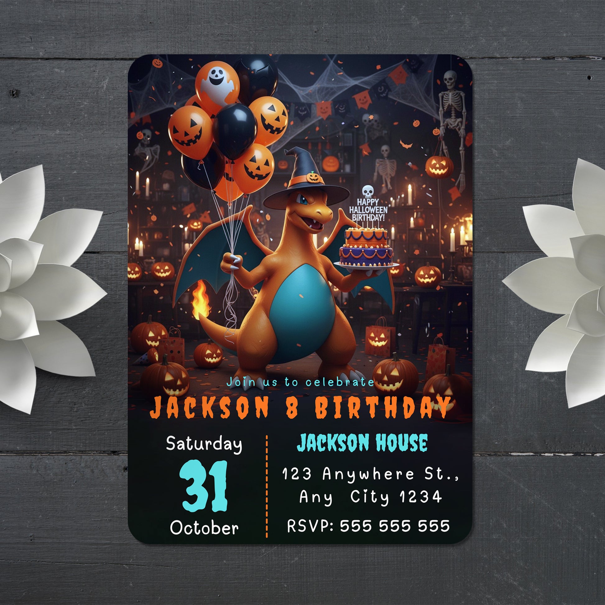 Charizard Halloween Birthday Invitation - CreativeRino