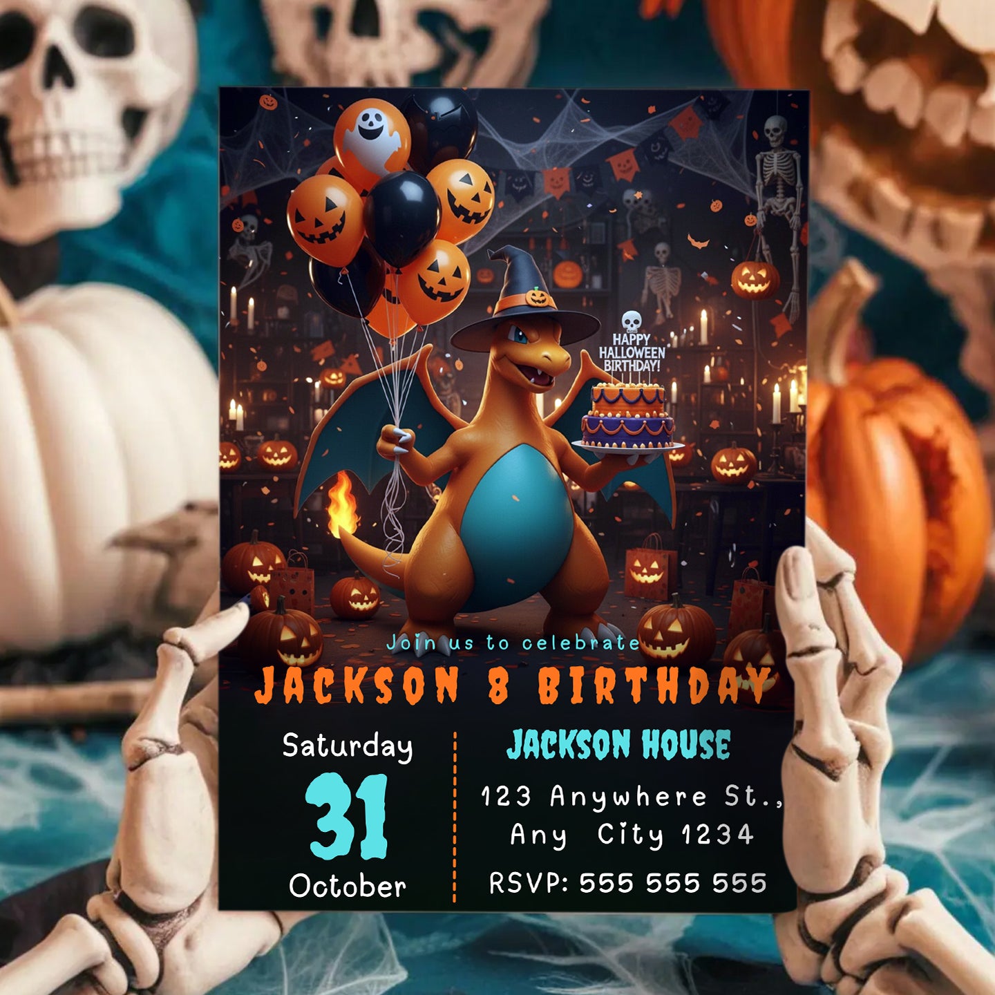 Charizard Halloween Birthday Invitation - CreativeRino