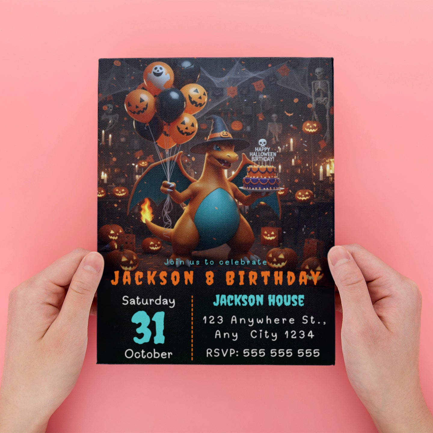 Charizard Halloween Birthday Invitation - CreativeRino