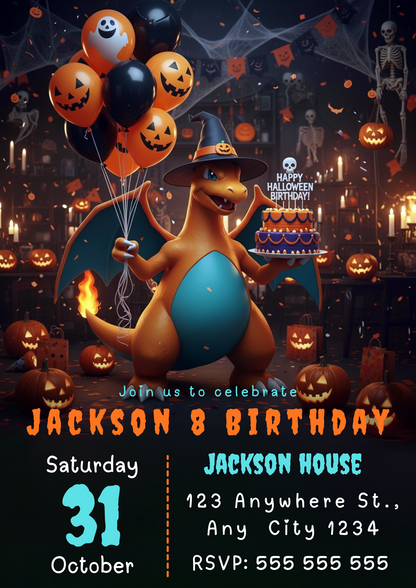 Charizard Halloween Birthday Invitation - CreativeRino