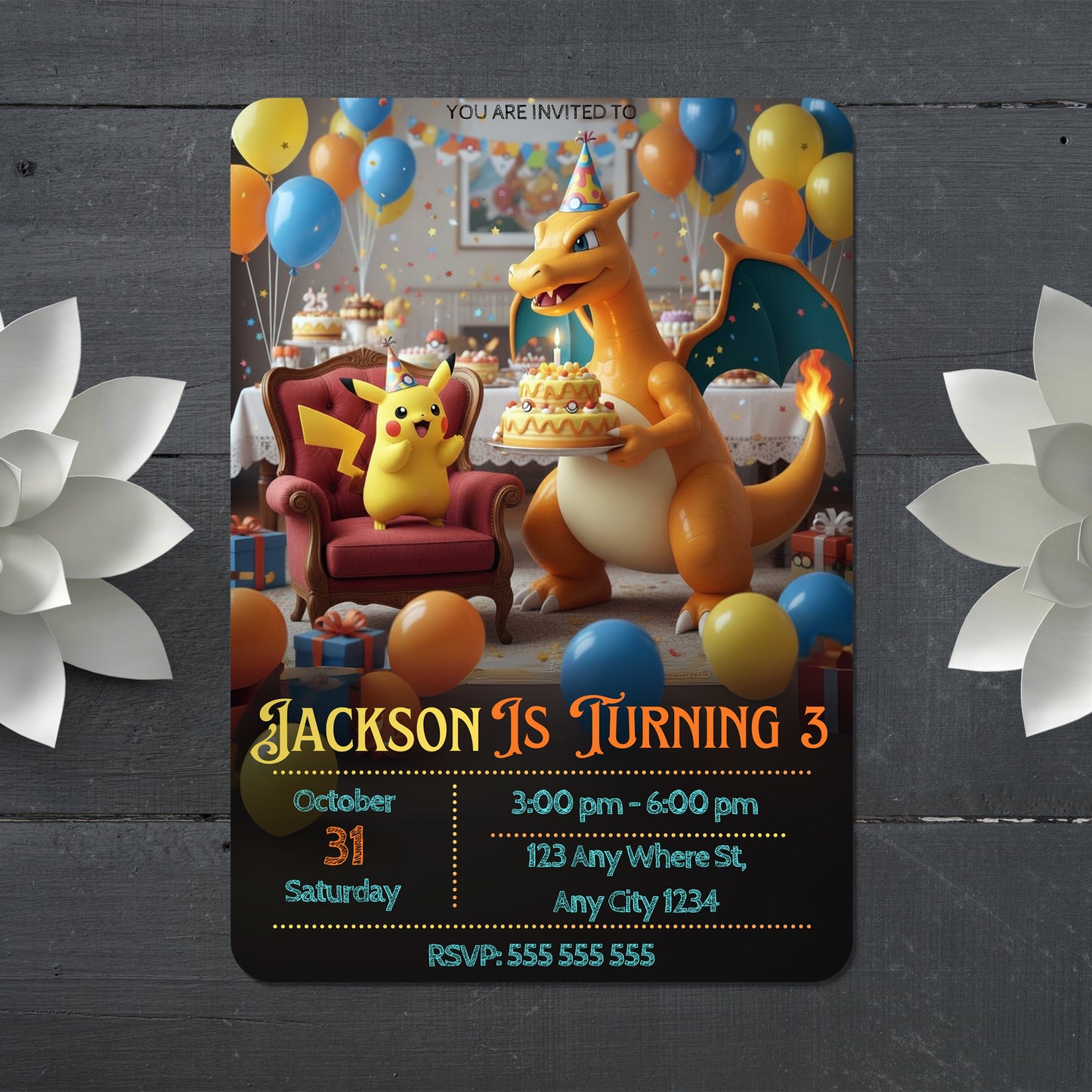 Charizard & Pikachu Birthday Invitation - CreativeRino