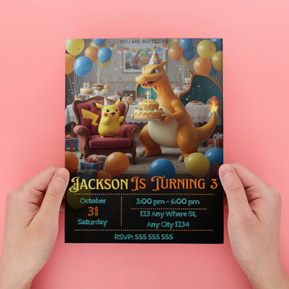 Charizard & Pikachu Birthday Invitation - CreativeRino