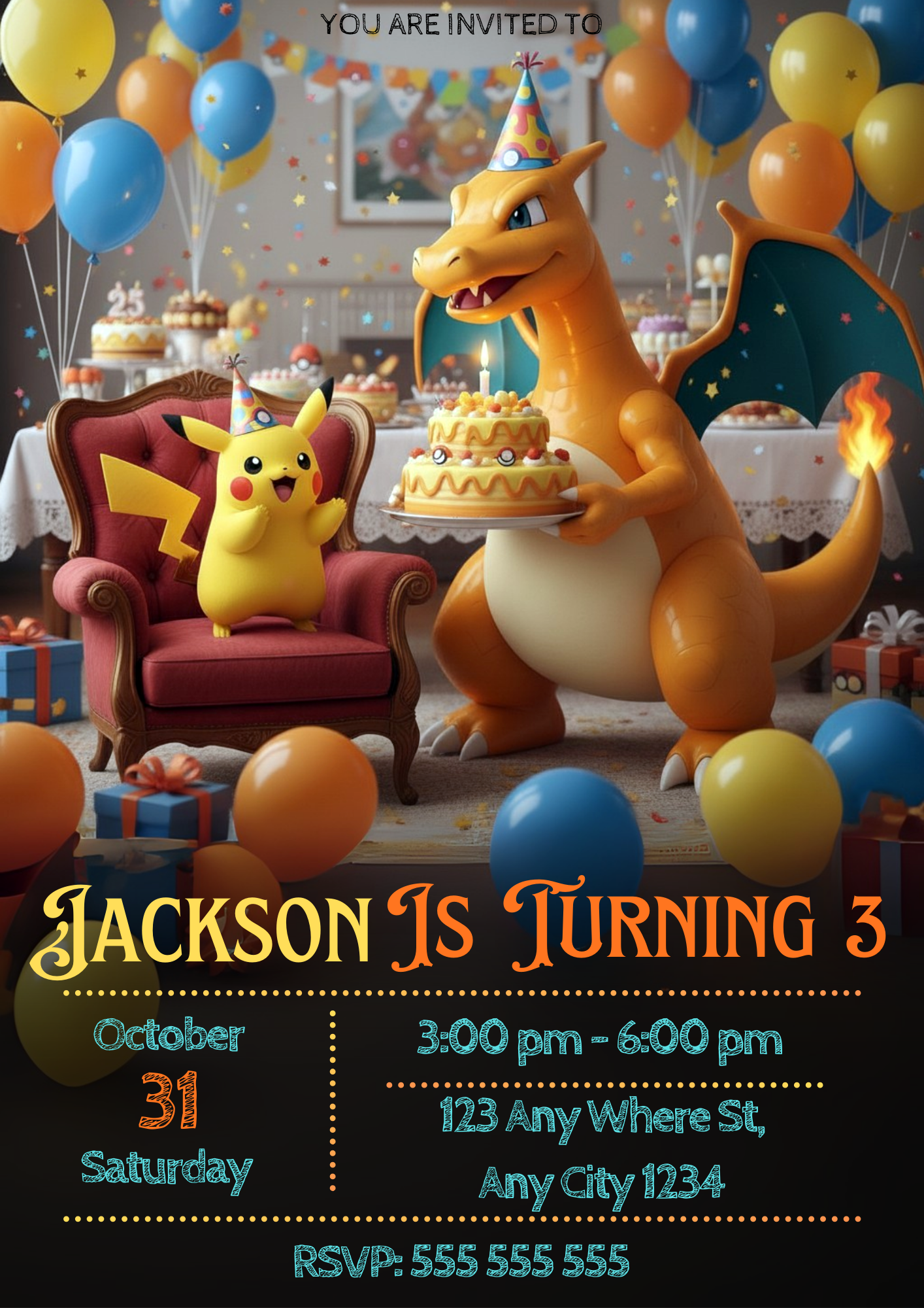 Charizard & Pikachu Birthday Invitation - CreativeRino