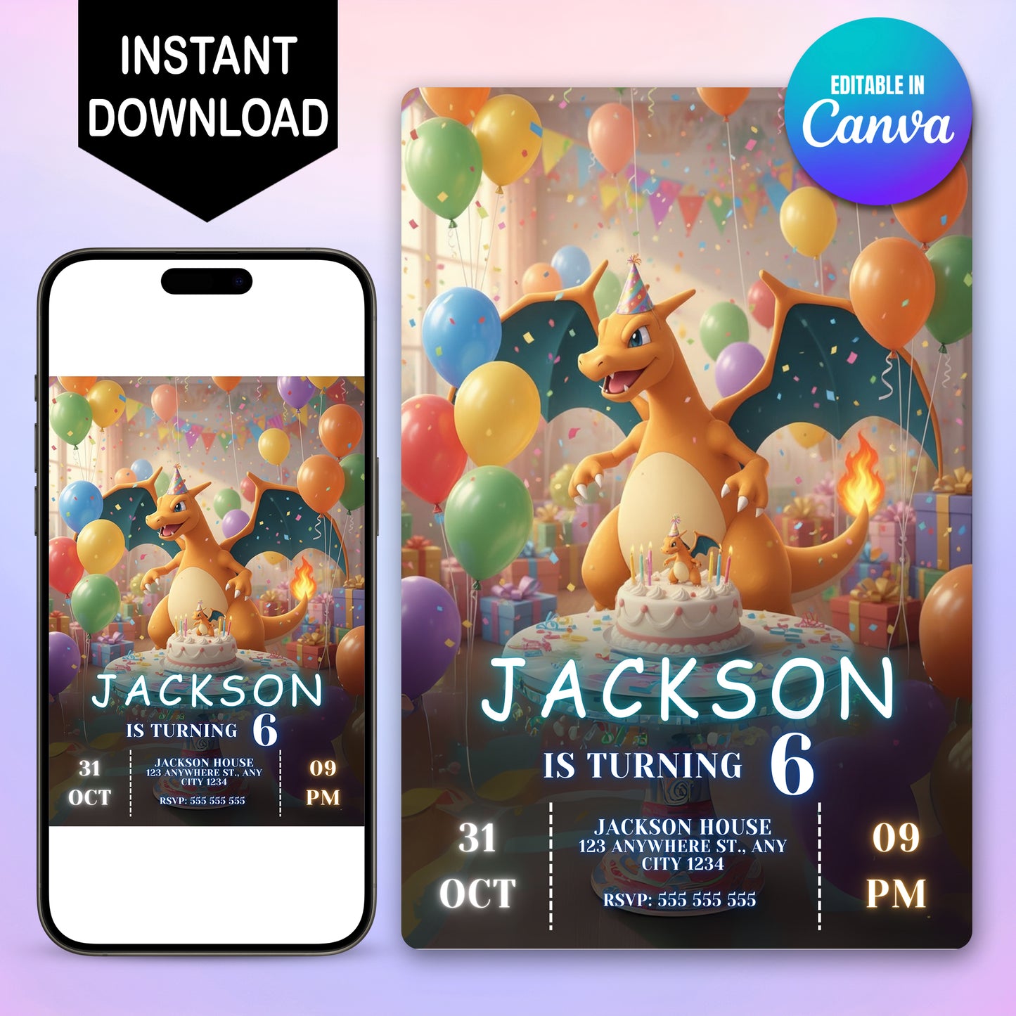 Charizard Birthday Invitation - CreativeRino