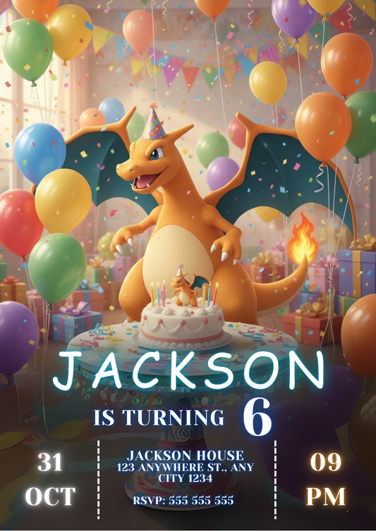 Charizard Birthday Invitation - CreativeRino