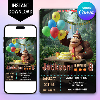 Donkey Kong Birthday Invitation - CreativeRino