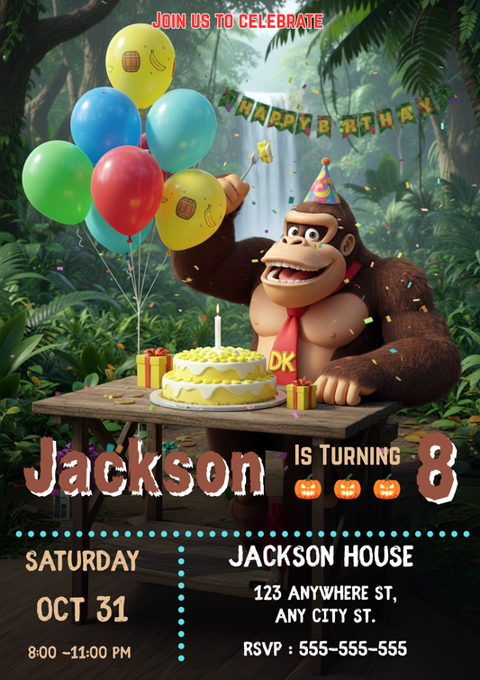 Donkey Kong Birthday Invitation - CreativeRino