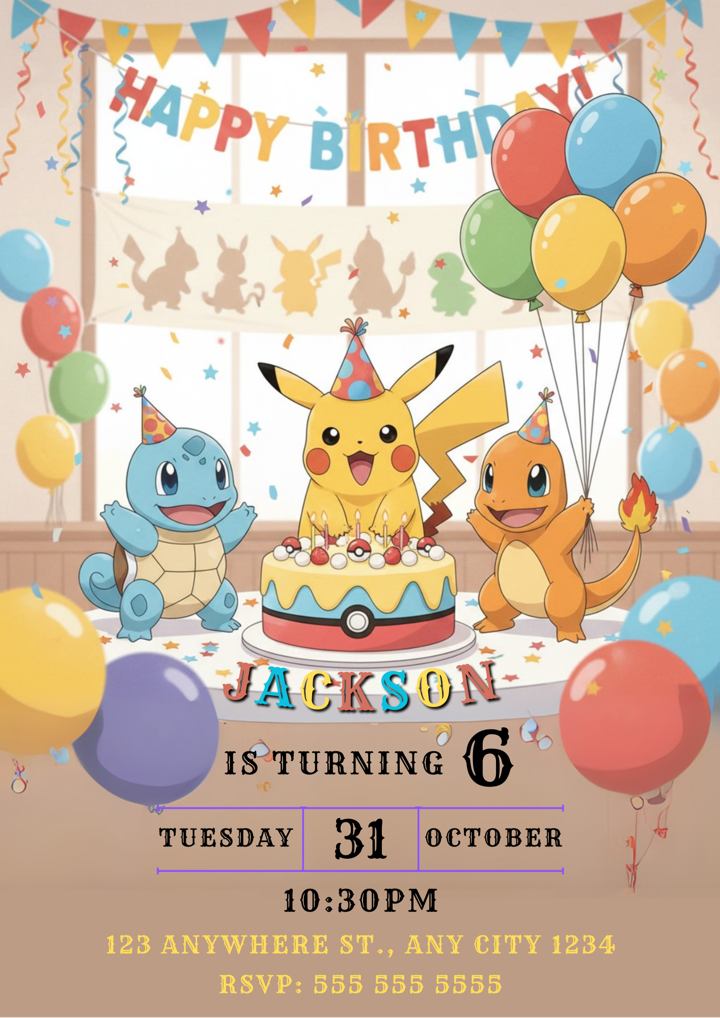Editable Pikachu Birthday Party Invitation - CreativeRino