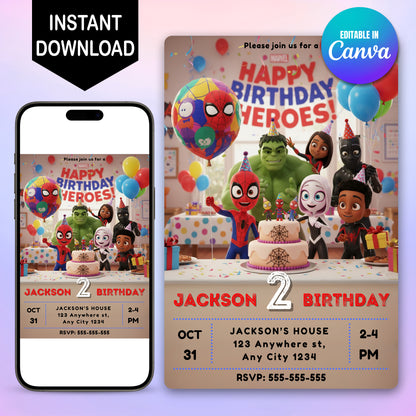 Spidey and Friends Birthday Invitation - CreativeRino