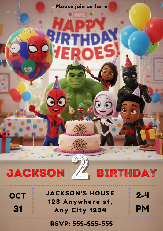 Spidey and Friends Birthday Invitation - CreativeRino