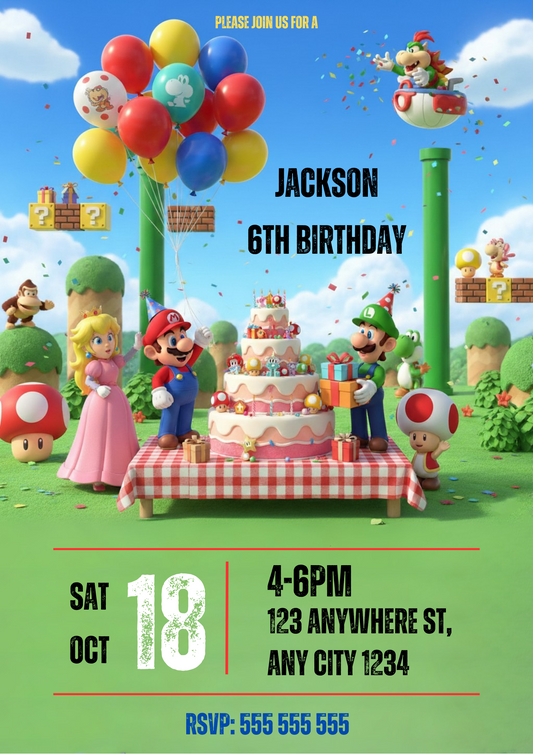 Super Mario Birthday Invitation - CreativeRino
