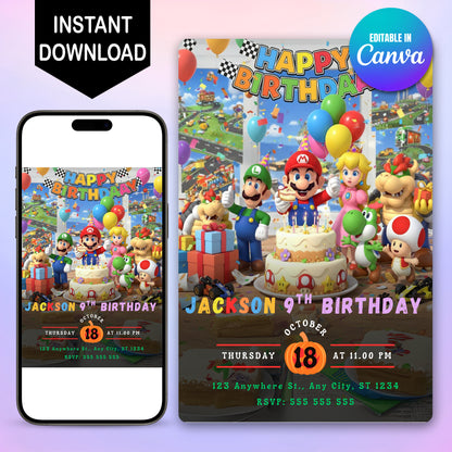Digital Super Mario Birthday Invitation - CreativeRino