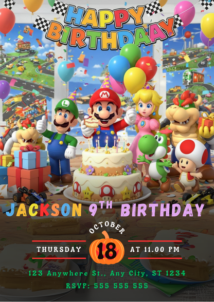 Digital Super Mario Birthday Invitation - CreativeRino