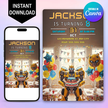 Bumblebee Party Invite Editable Canva Template - CreativeRino