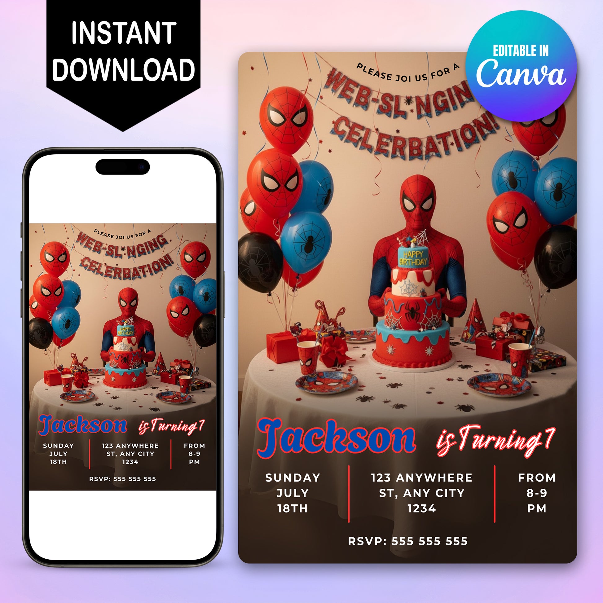 Editable Spiderman Invitation Canva Template - CreativeRino