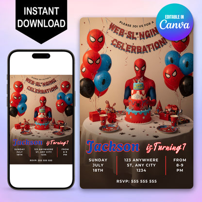Editable Spiderman Invitation Canva Template - CreativeRino