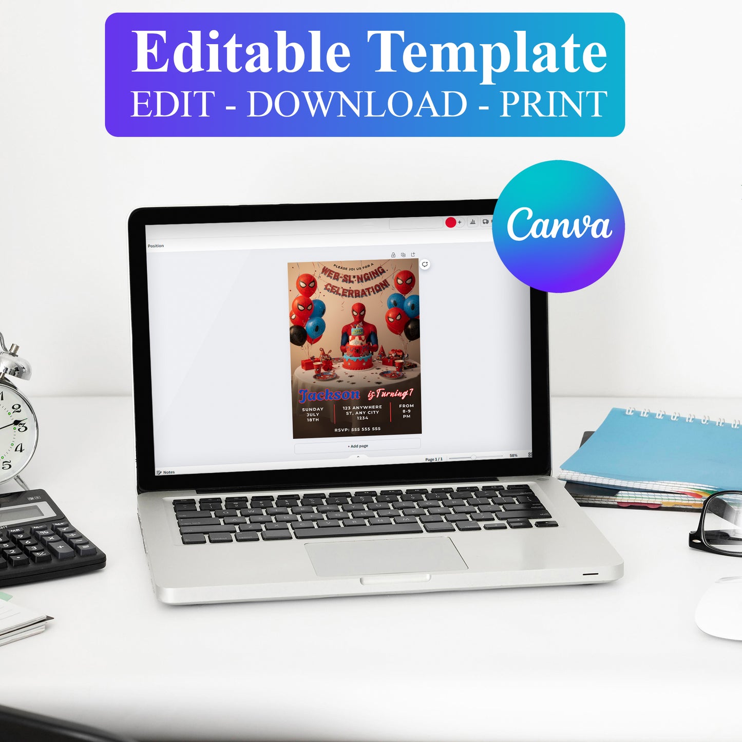 Editable Spiderman Invitation Canva Template - CreativeRino