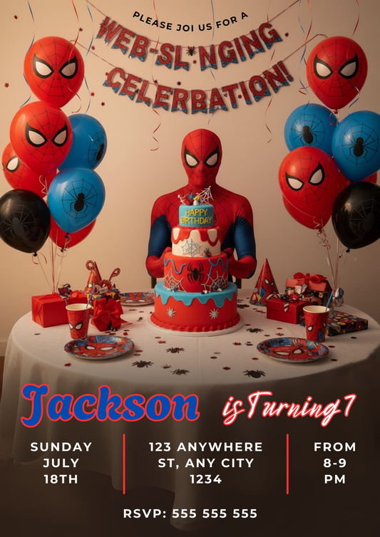 Editable Spiderman Invitation Canva Template - CreativeRino