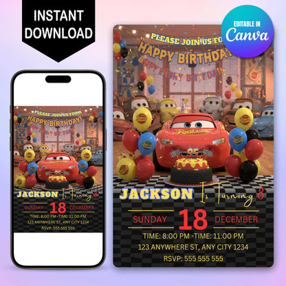 Lightning McQueen Birthday Invitation - CreativeRino