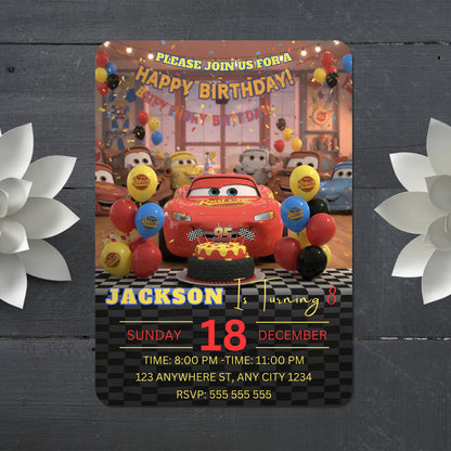 Lightning McQueen Birthday Invitation - CreativeRino