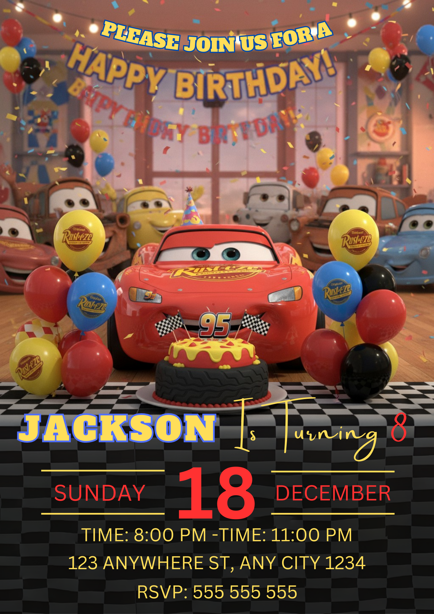 Lightning McQueen Birthday Invitation - CreativeRino