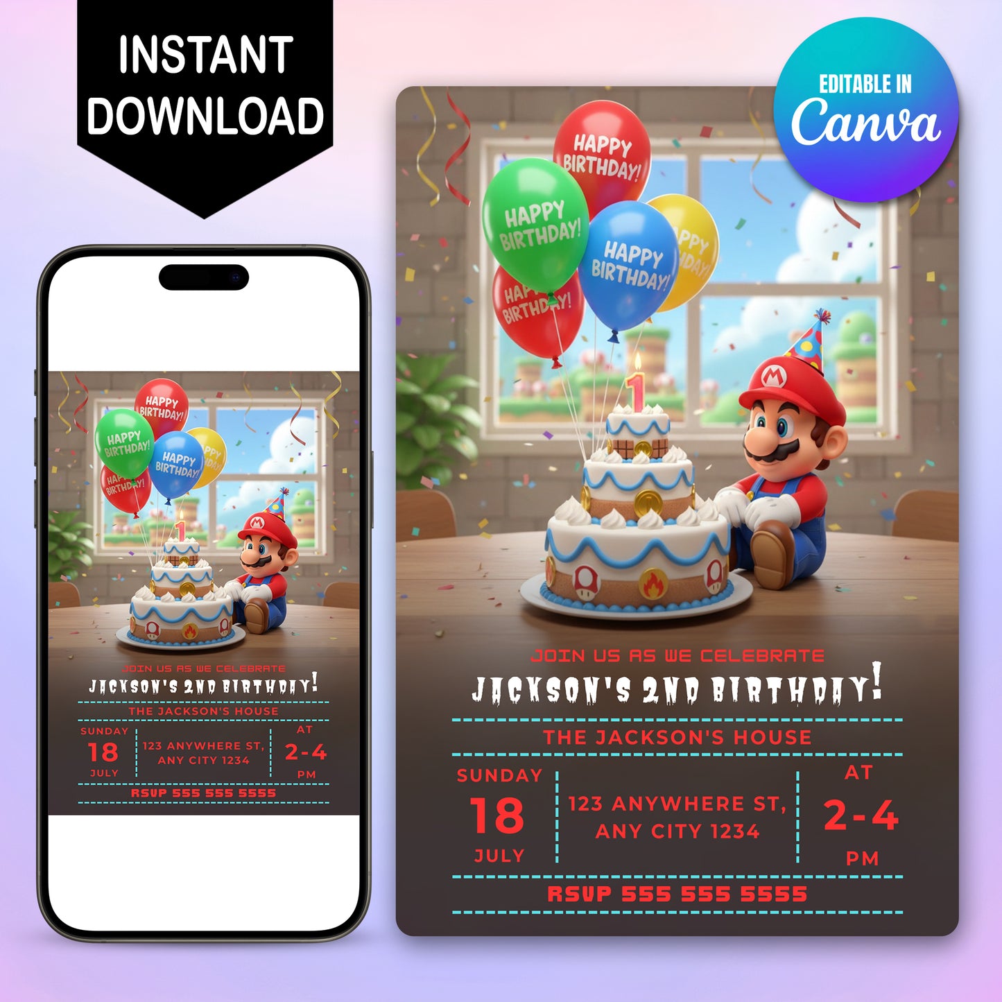 Printable Super Mario Birthday Invitation - CreativeRino