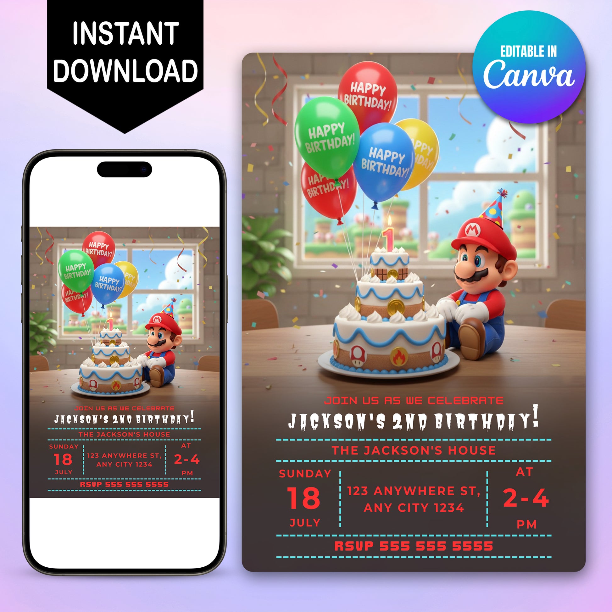 Printable Super Mario Birthday Invitation - CreativeRino