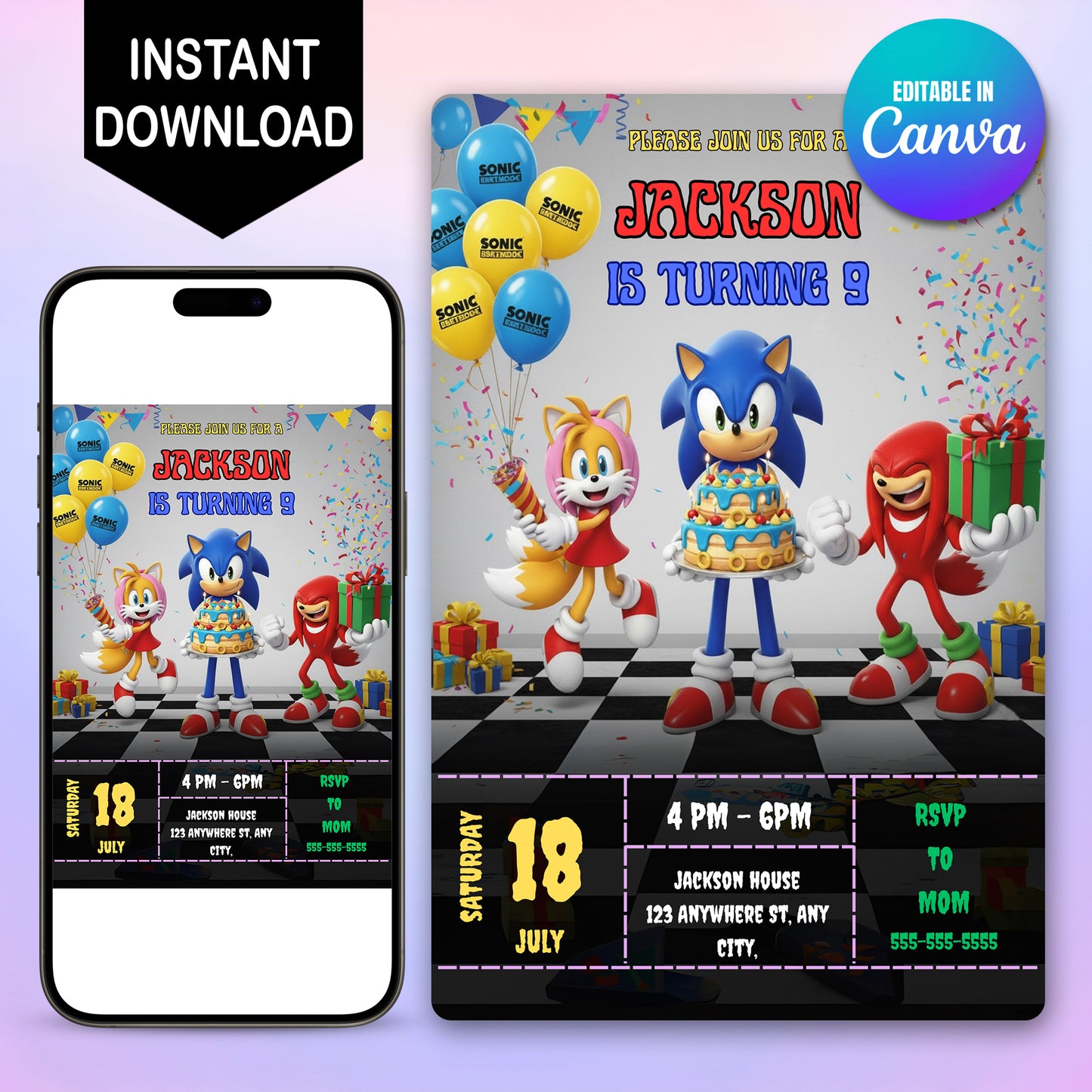 Sonic Hedgehog Birthday Invitation - CreativeRino