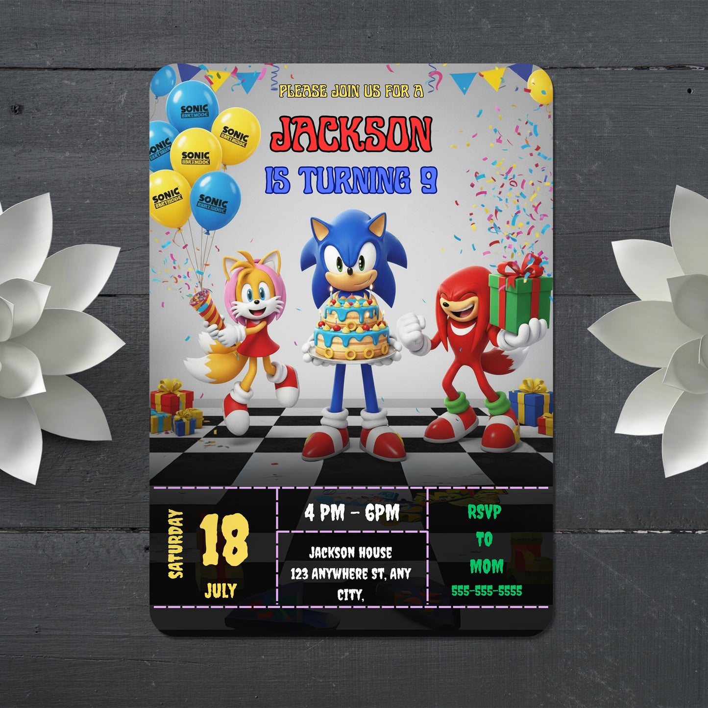 Sonic Hedgehog Birthday Invitation - CreativeRino