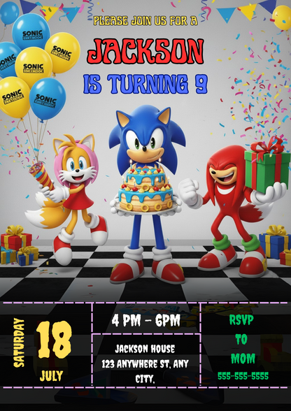 Sonic Hedgehog Birthday Invitation - CreativeRino