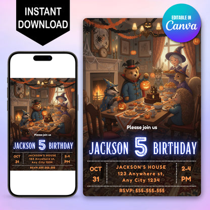 Paddington Bear Halloween Birthday Party Template - CreativeRino