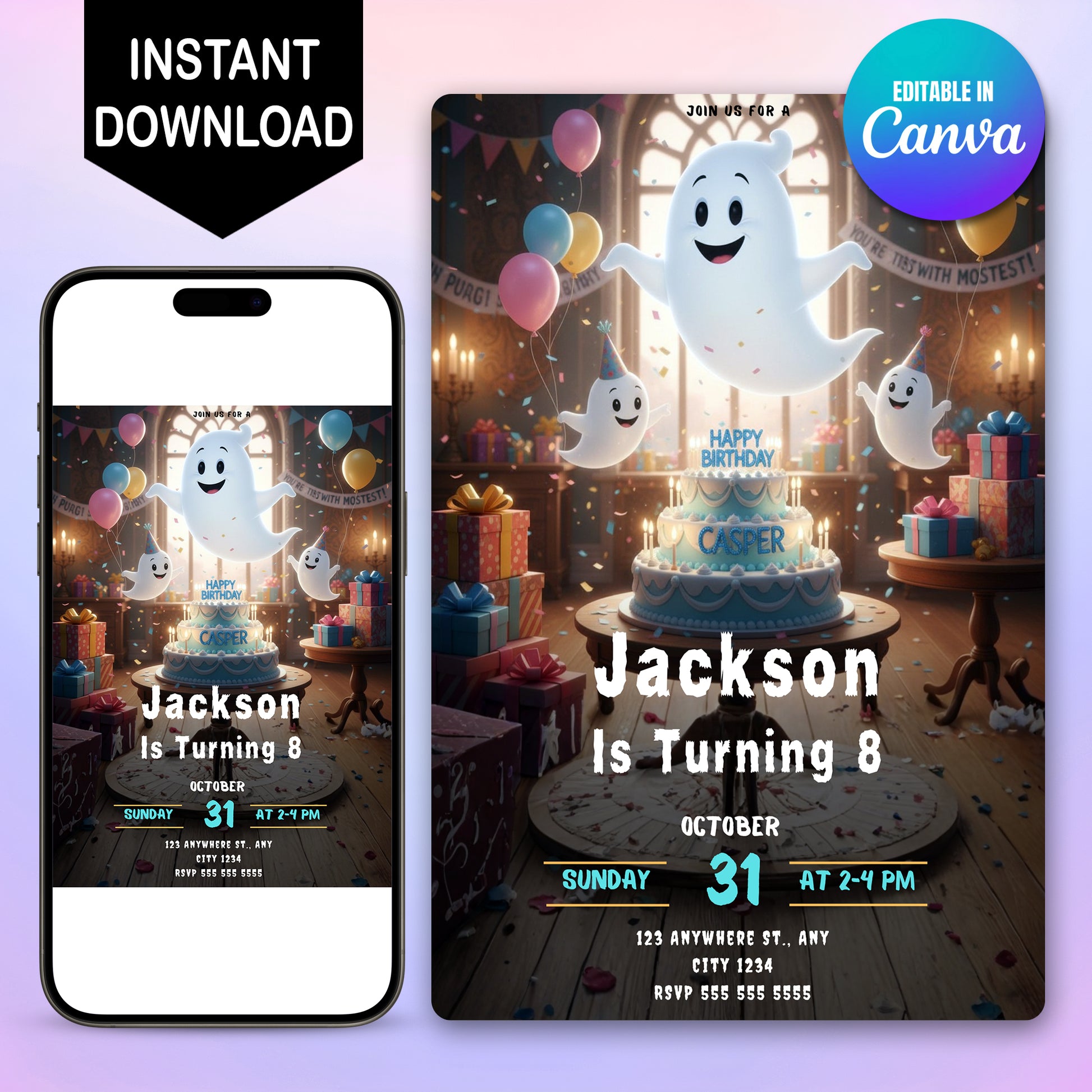 Printable Casper Birthday invitation - CreativeRino