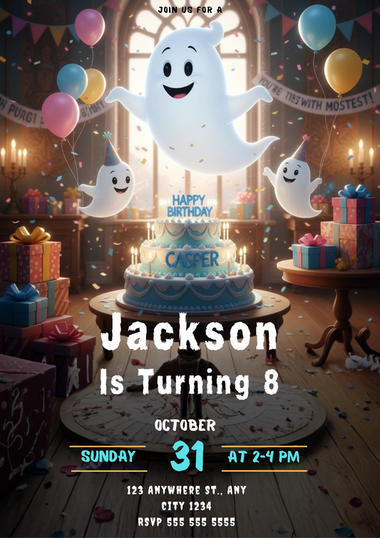 Printable Casper Birthday invitation - CreativeRino
