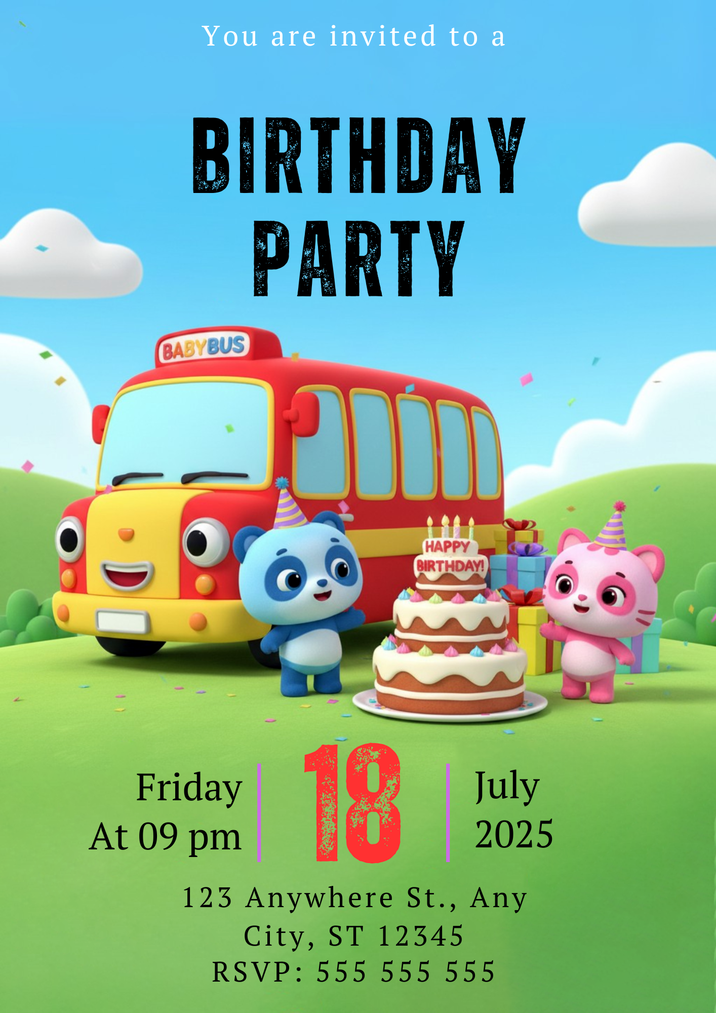 Babybus Birthday Invitation - CreativeRino