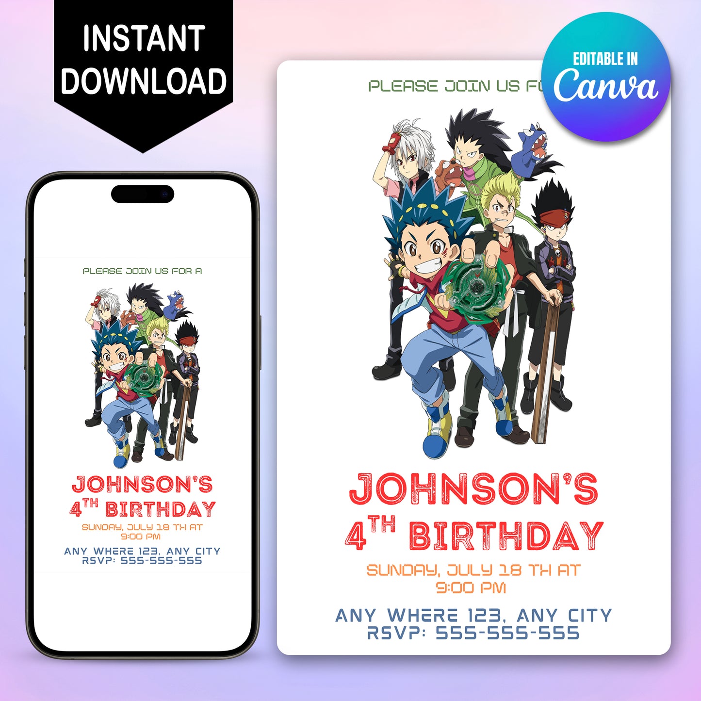 Beyblade Birthday Party Invitation - CreativeRino