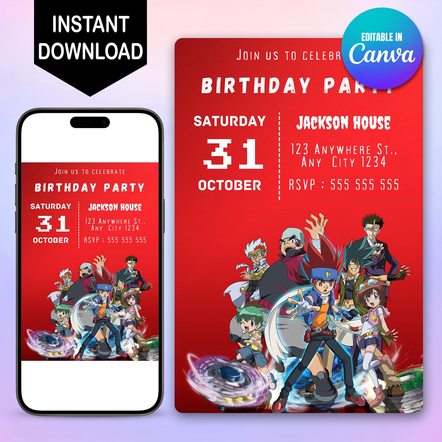 Editable Beyblade Birthday Invitation - CreativeRino