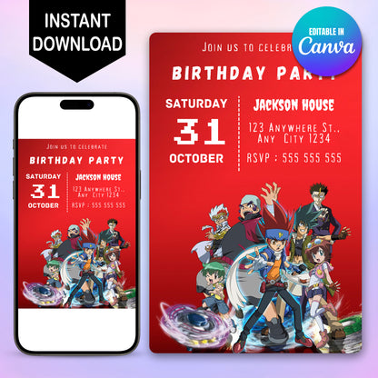 Editable Beyblade Birthday Invitation - CreativeRino