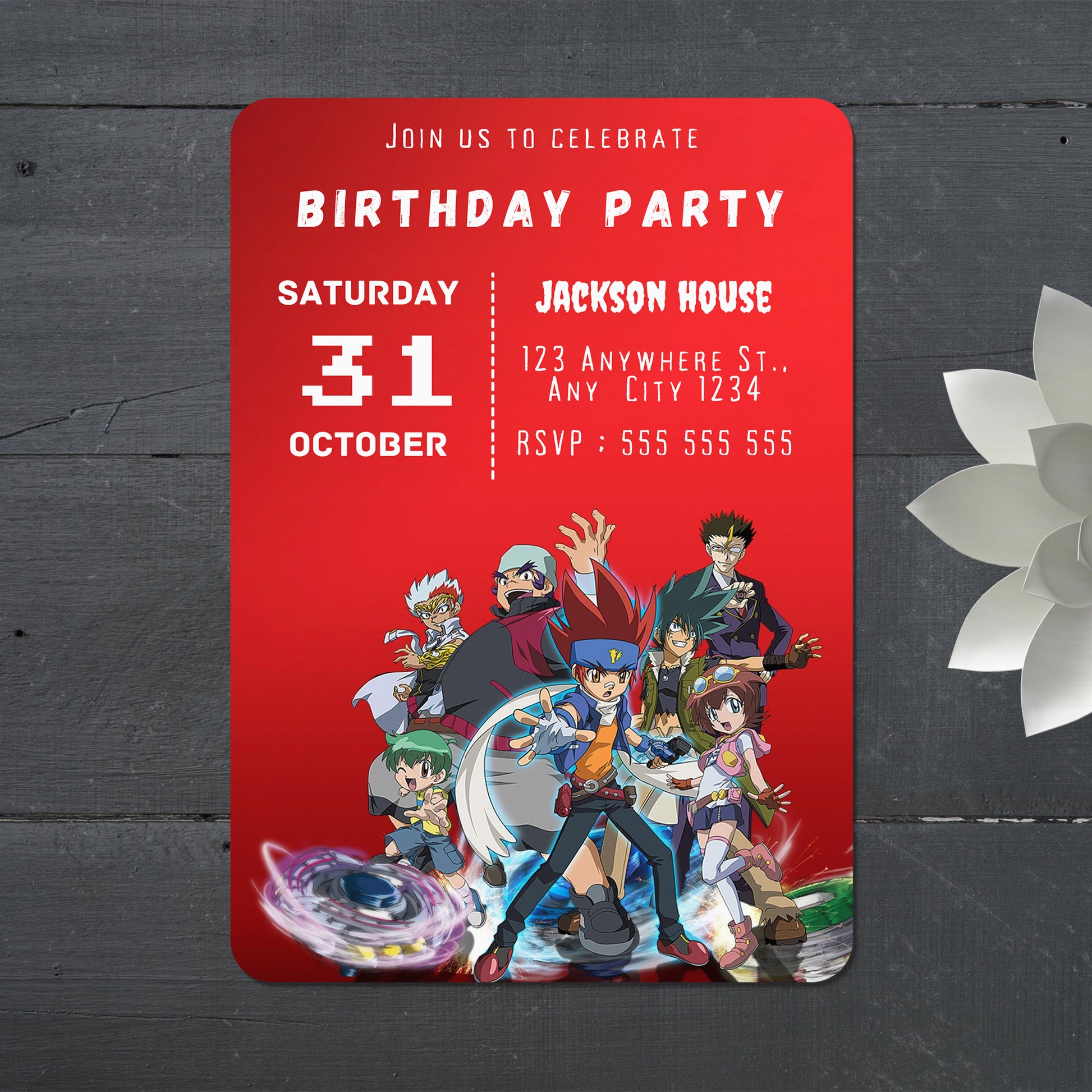 Editable Beyblade Birthday Invitation - CreativeRino