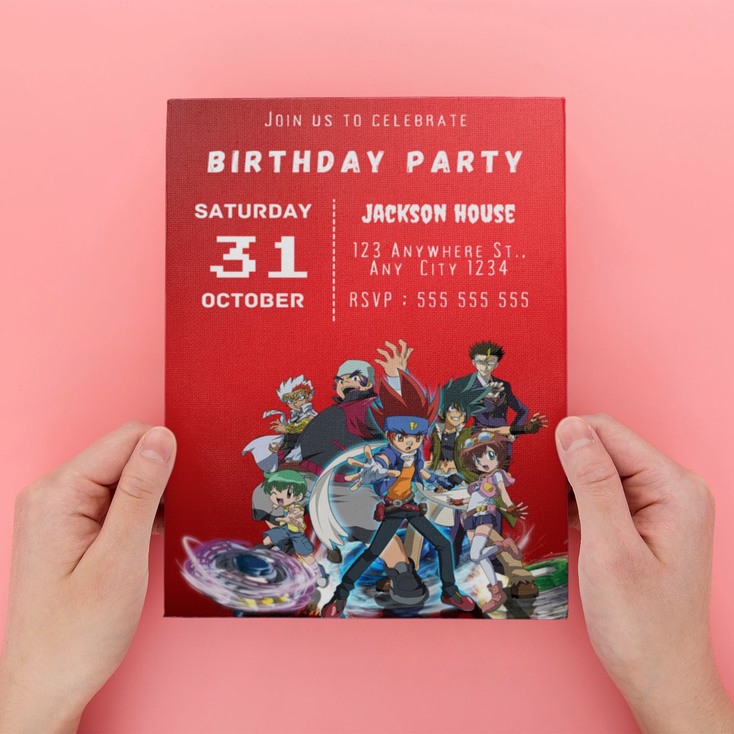 Editable Beyblade Birthday Invitation - CreativeRino