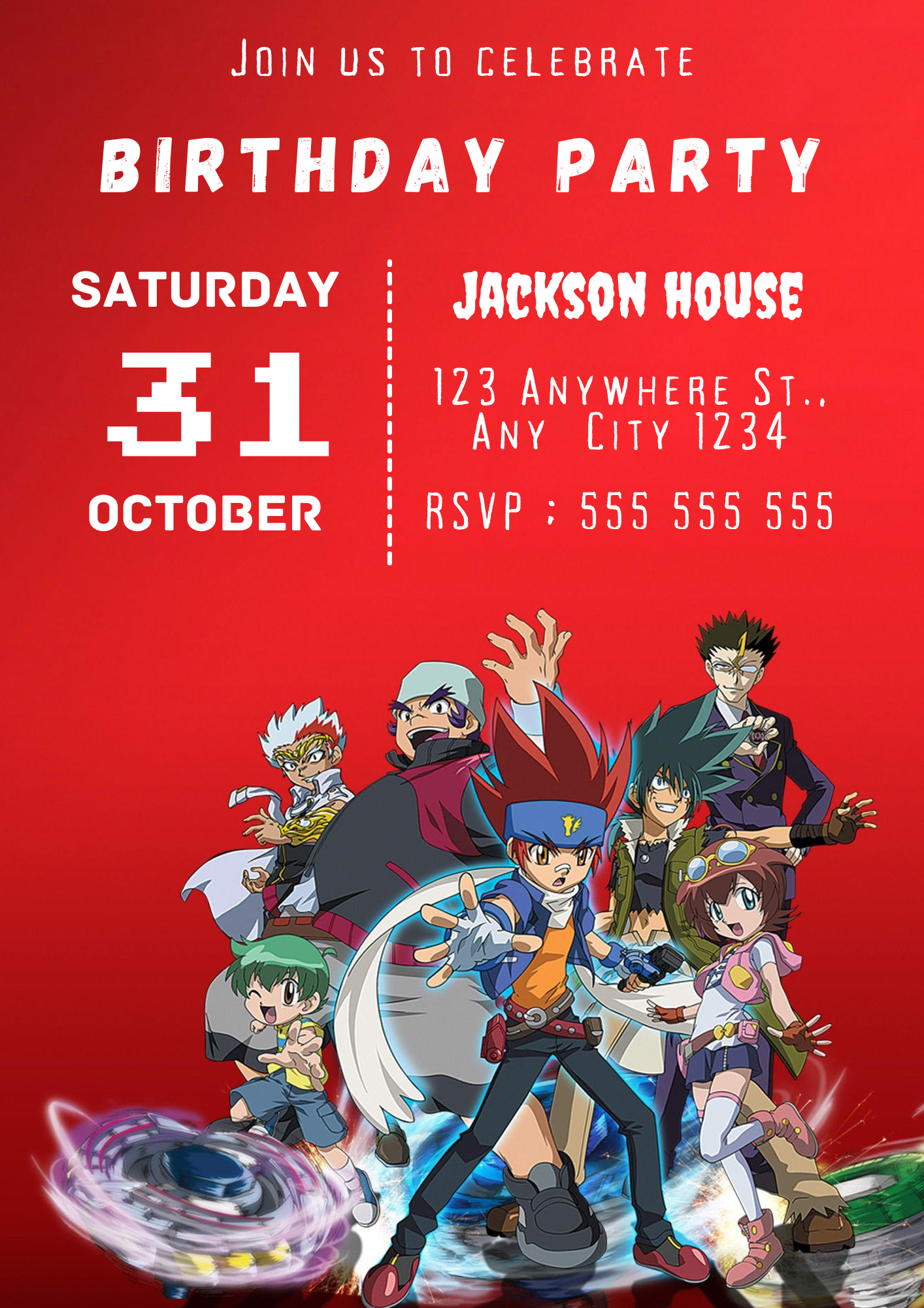 Editable Beyblade Birthday Invitation - CreativeRino