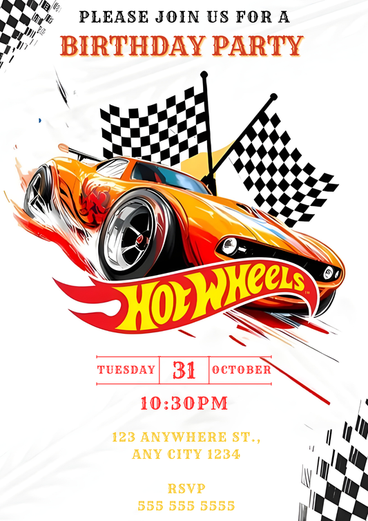Hot Wheels Birthday Party Invitation - CreativeRino
