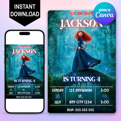 Princess Merida Birthday Invitation - CreativeRino