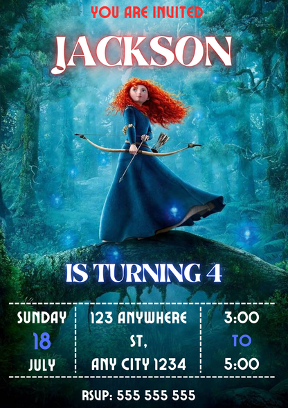 Princess Merida Birthday Invitation - CreativeRino
