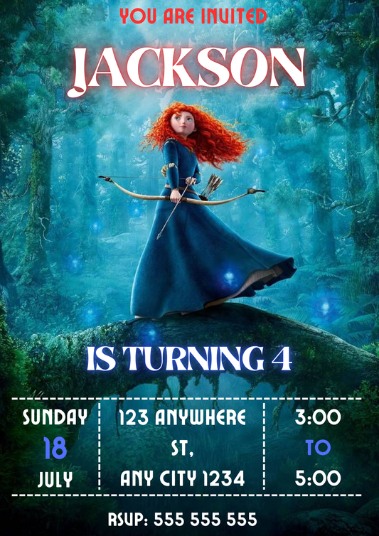 Princess Merida Birthday Invitation - CreativeRino