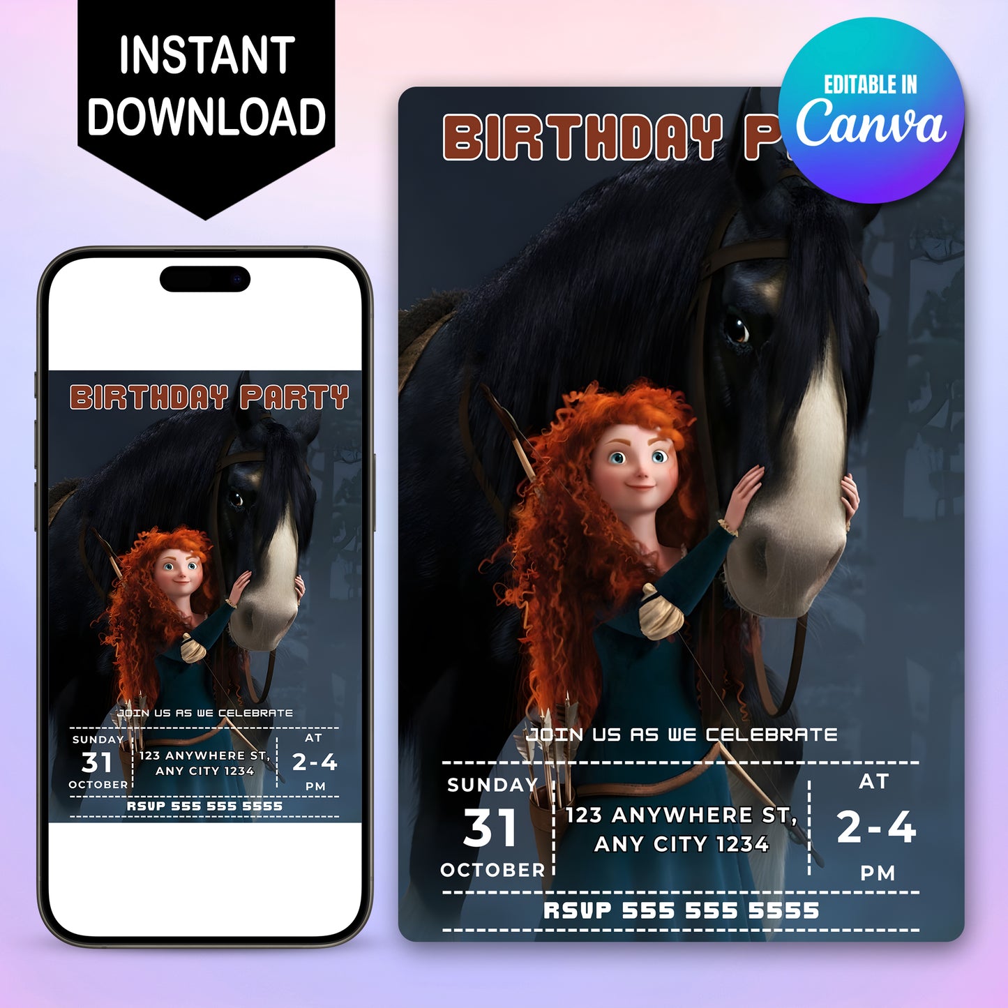 Princess Merida Birthday Party Template - CreativeRino